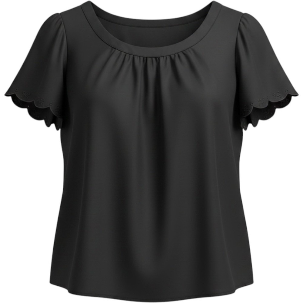 Mossimo Dark Gray Scallop Embroidered Sleeve Scoop Neck Blouse 24W/26W Plus Size